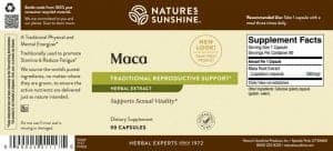 Etiqueta de Nature's Sunshine Maca