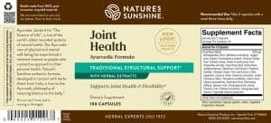 Etiqueta de Nature's Sunshine para la salud de las articulaciones
