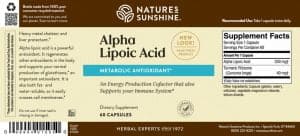 Etiqueta del ácido alfa lipoico
