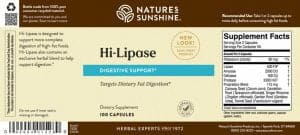 Nature's Sunshine Hi-Lipase Label