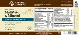 Nature's Sunshine Time Release MultiVitamin & Mineral Label