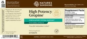 Etiqueta de Nature's Sunshine High Potency Grapine