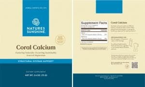 Etiqueta de Nature's Sunshine Coral Calcium
