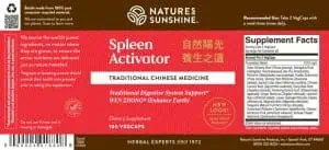 Nature's Sunshine Spleen Activator Label