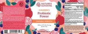 Etiqueta de Nature's Sunshine Children's Probiotic