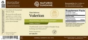 Etiqueta de la valeriana de Nature's Sunshine