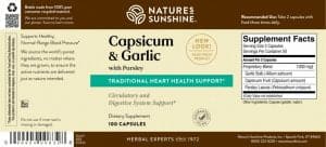 Etiqueta de Nature's Sunshine Capsicum, Garlic & Parsley