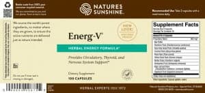 Etiqueta de Nature's Sunshine Energ-V
