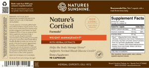 Etiqueta de Nature's Sunshine Nature's Cortisol