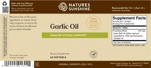 Etiqueta del aceite de ajo Nature's Sunshine