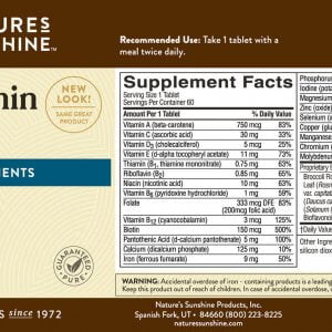 Etiqueta de Nature's Sunshine MultiVitamin & Mineral