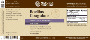 Etiqueta de Nature's Sunshine Bacillus Coagulans